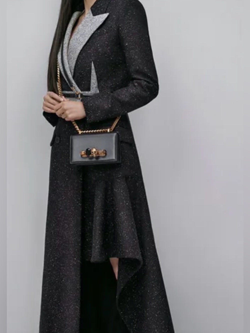 Alexander McQueen mini Black Leather Crossbody with Gold Skull and Jewel